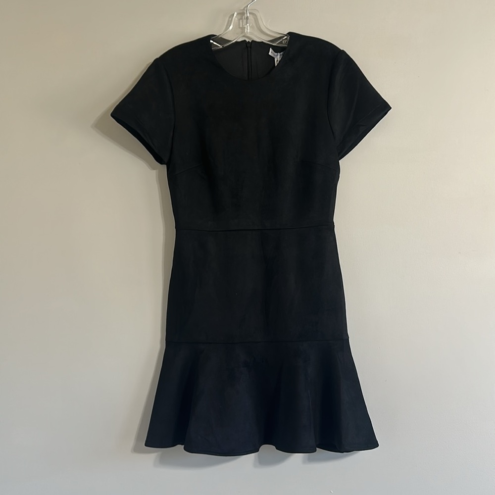 Honey & Beau Black Suede-Blend Short Sleeve Wild Zebra Dress
